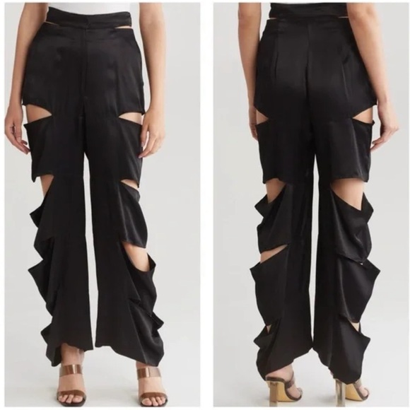 New Topshop Slash Wide Leg Cutout Satin Pants In Black Limited Edition Sz 6 - Picture 1 of 14